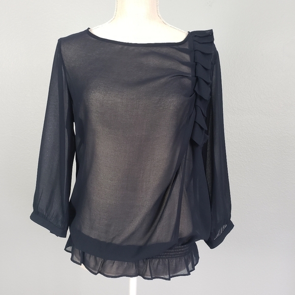 BANANA REPUBLIC Sheer Pleated Detail Blouse Sz M - Picture 1 of 8